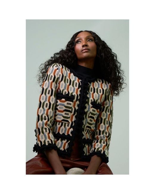The Extreme Collection Black Multicolour Patterned Knit Jacket Scott