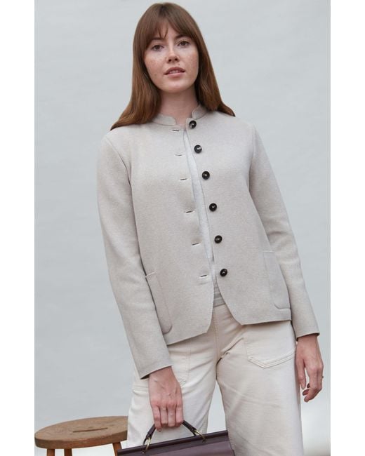 Paul James Knitwear Brown Neutrals Midweight Cotton Indore Knitted Nehru Jacket