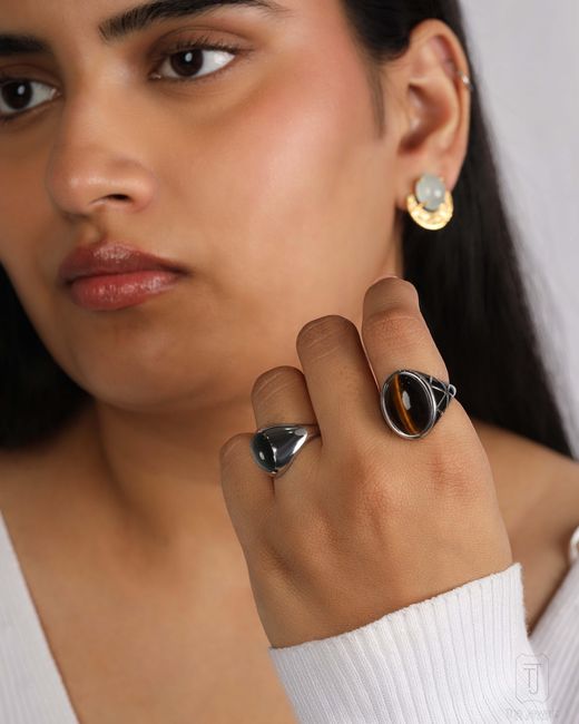 The Jewelz White Wild Ember Natural Tiger's Eye Gemstone Ring