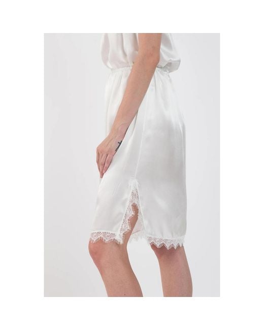 IZABELA MANDOIU White Neutrals Pure Silk Skirt With Floral Lace