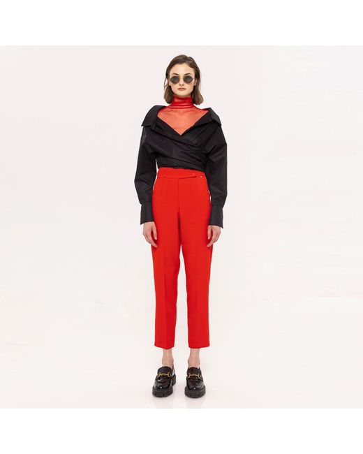 Nissa Red High Waisted Slim Pants