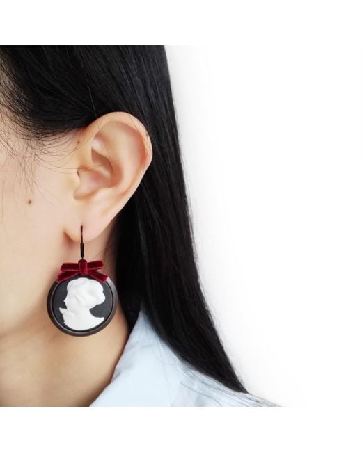 POPORCELAIN Metallic Dark Romance Goddess Round Porcelain Cameo Earrings