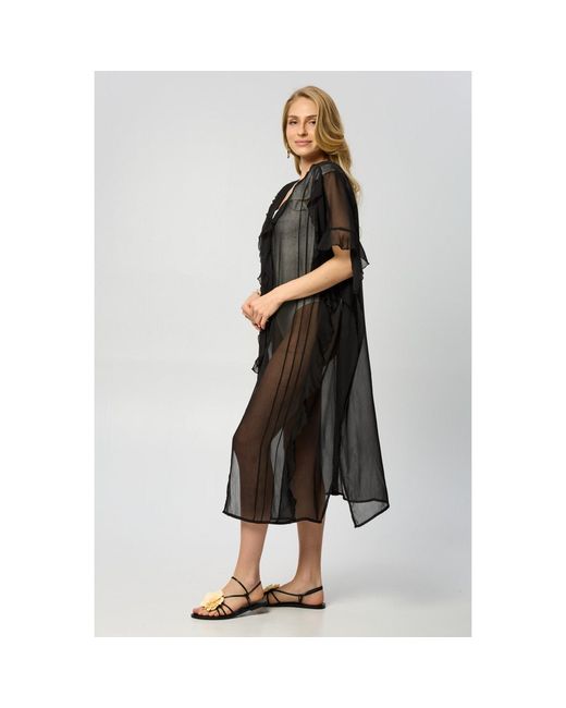 Saachi Black Ruffled Button Kaftan Cover Up