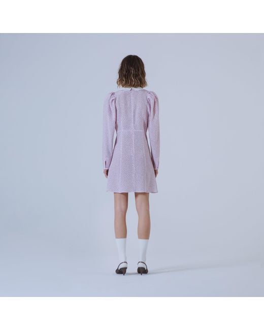SVETA Milano Purple Seattle Polka-Dot Silk Dress With Embroidered Collar