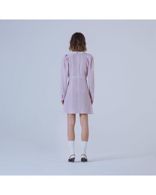 SVETA Milano Purple Seattle Polka-Dot Silk Dress With Embroidered Collar