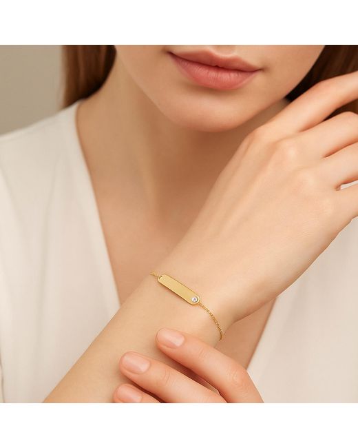 Ecce | Artisan Diamonds Metallic 14K Solid Name Tag Diamond Bracelet