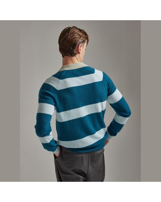 Salts Green Split Neck Polo Stripe Sweater