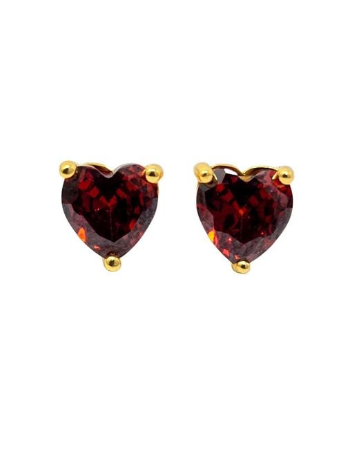 Harfi Red Garnet Heart January Birthstone Stud Earrings