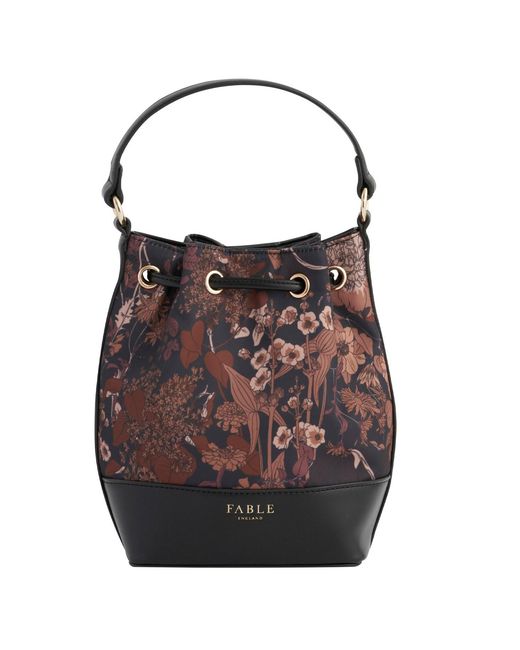 Fable England Black Deco Blooms Bucket Bag