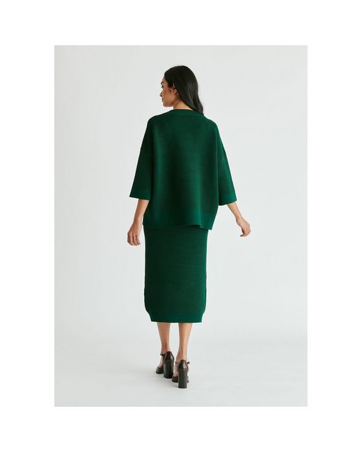Paisie Green Mock Neck Cropped Sleeve Ribbed Jumper