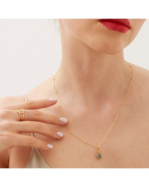 Spero London Metallic Sterling Natural Round Pendant Necklace With Beaded Chain