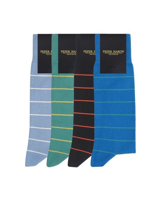 Peper Harow - Made in England Blue Thin Stripe Socks Bundle for men