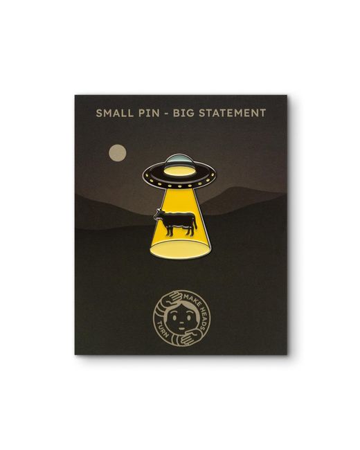 Make Heads Turn Yellow Enamel Pin Ufo Cow Abduction