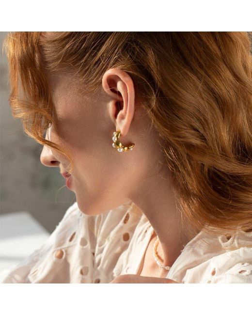 LINYA JEWELLERY Metallic Natural Pearl Hoop Earring