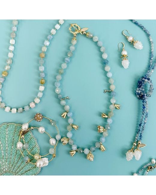 Farra Blue Aquamarine With Floral Charms Necklace
