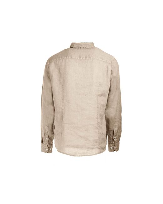 Haris Cotton Natural Neutrals Long Sleeved Front Pocket Linen Shirt for men