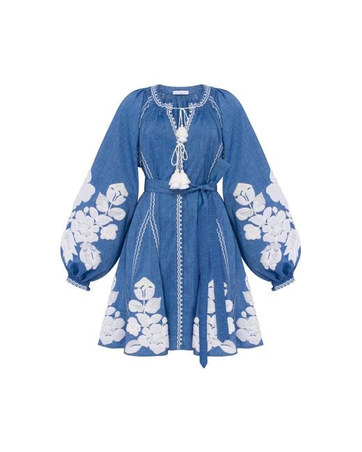 Annabo Blue Harvest Sun Floral Embroidered Mini Dress