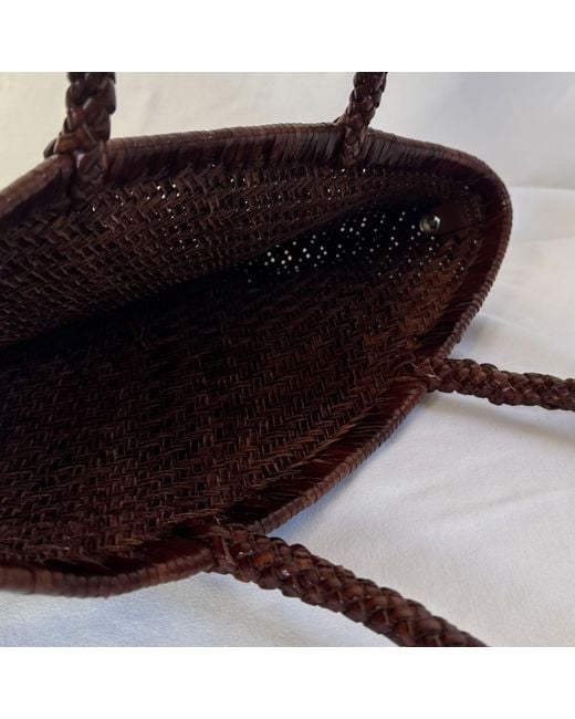 godi. Brown The Buna Handwoven Leather Tote Bag