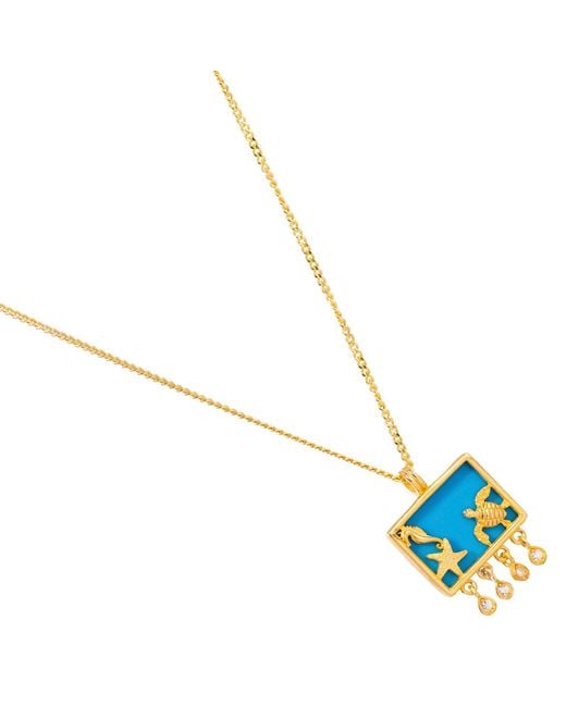 Ebru Jewelry Blue Starfish Ocean Spirit Animal & Pendant Chain Necklace