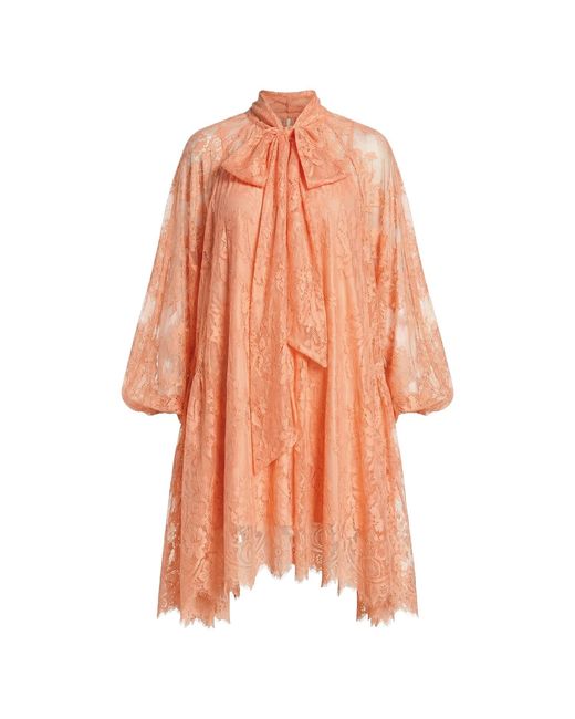 Cy Boutique Orange Floral Lace Long Blouseon Sleeves Design Dress