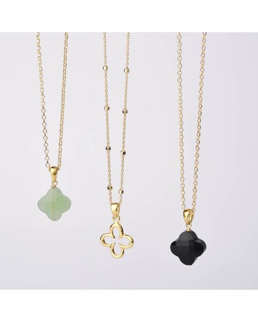 Nellou Jewellery Metallic Agate Gem Clover Necklace Plated Sterling