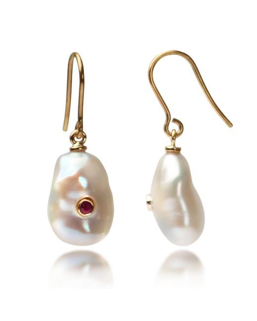 The Jewellery Store London Metallic Keshi Pearl Earrings With Ruby