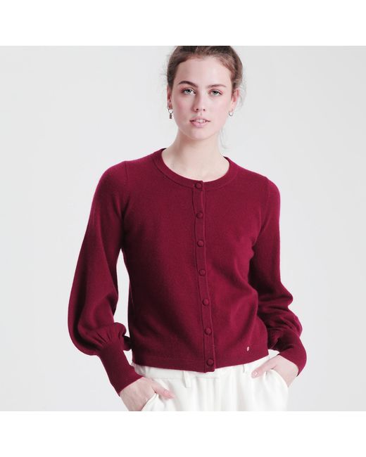 tirillm Purple Ava Cashmere Cardigan With Puffed Sleeves