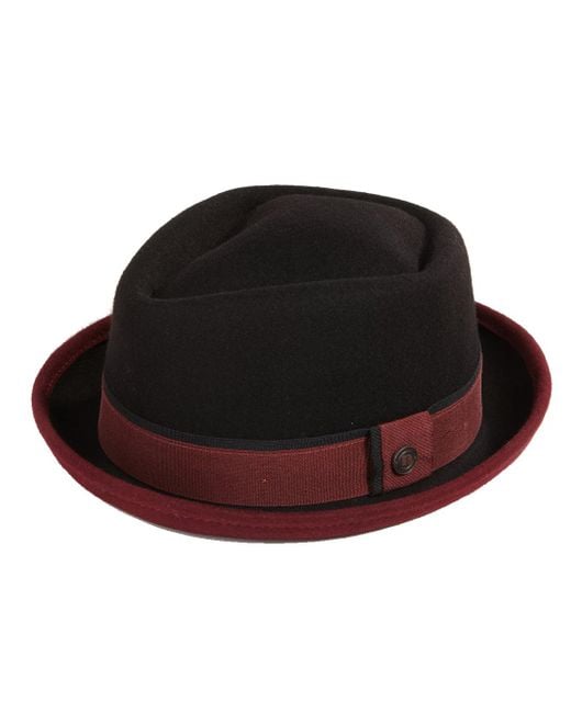 Dasmarca Hats Black Edward Burgundy Two Tone Felt Winter Porkpie Hat for men