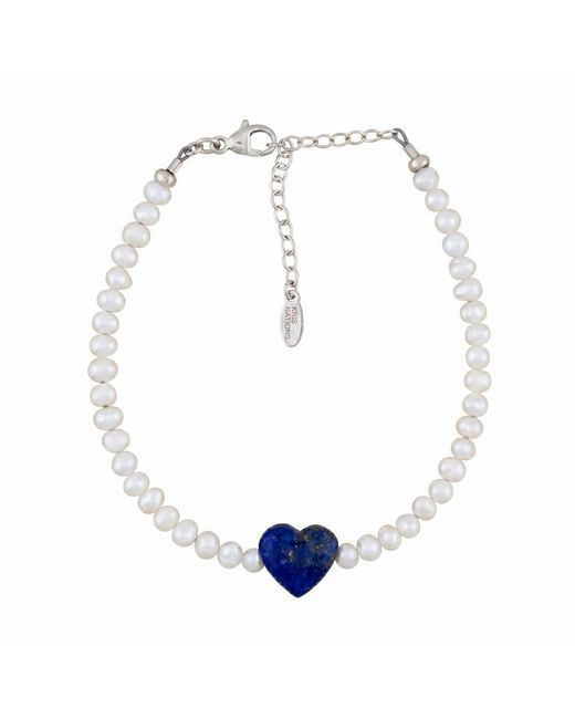Kris Nations Blue Lapis Heart & Freshwater Pearl Beaded Bracelet