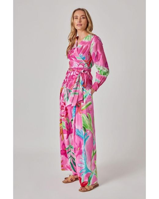 Marianna Déri White Palazzo Pants With Floral Print And Tie Belt