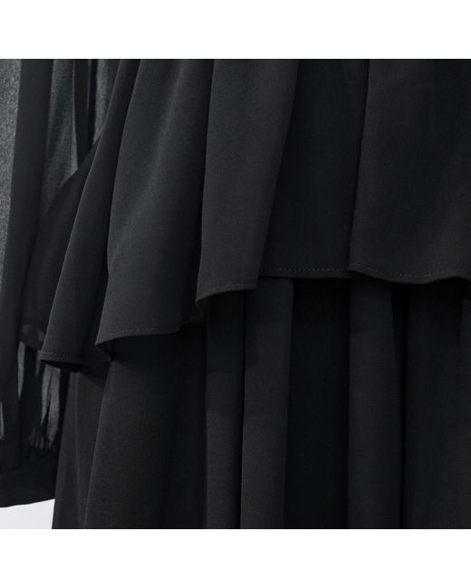 Smart and Joy Black Long Ruffle Chiffon Dress