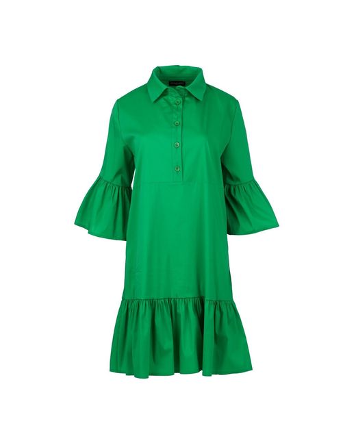 Conquista Green Bell Sleeve Dress With Ruffle Hem
