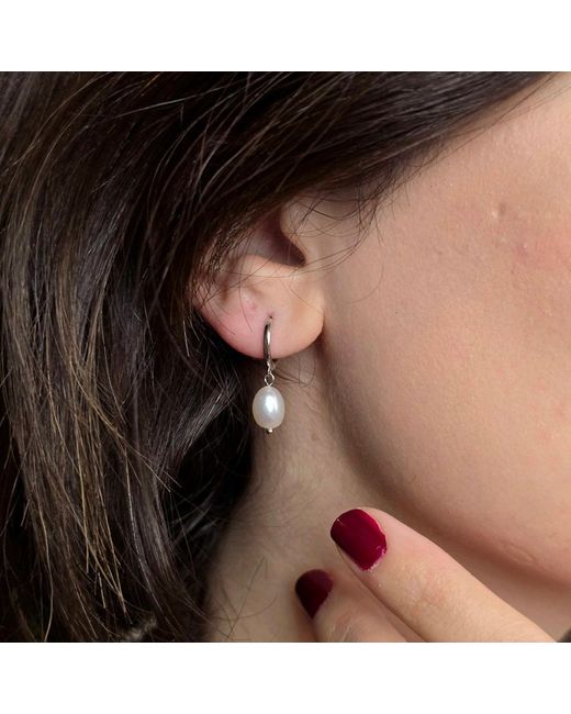 Harfi White Minimalist Freshwater Pearl Huggie Hoop Earrings