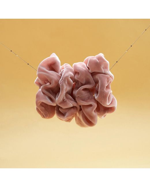 Soft Strokes Silk Pink Silk Velvet Handmade French Scrunchie Set Of Four
