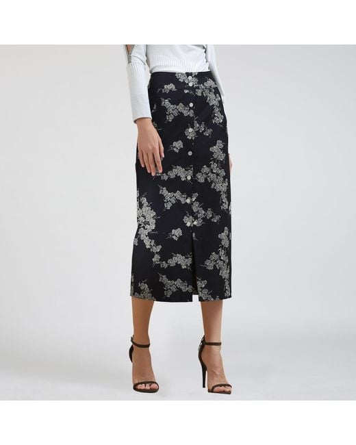 Smart and Joy Black Open Front Long Denim Skirt
