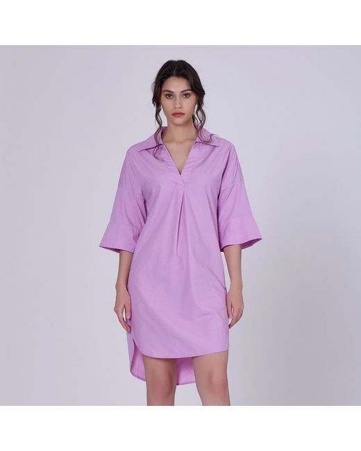 Smart and Joy Purple Cotton Minimalist Shirt Dress