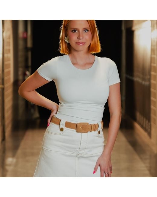 BeltBe Brown Suede Rectangle Buckle Belt
