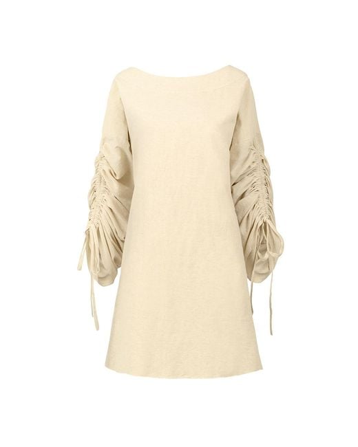 ALINA CERNĂTESCU Natural Neutrals Sonya Mini Cotton Daywear Dress With Adjustable Sleeves