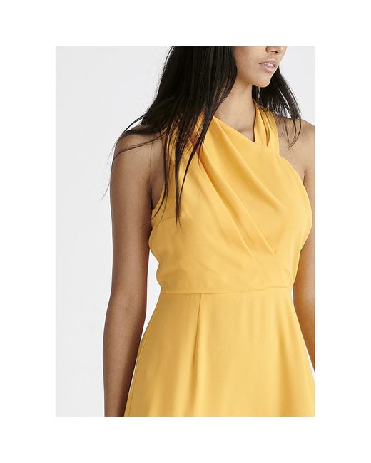Paisie Asymmetric Neck Midi Dress In Yellow