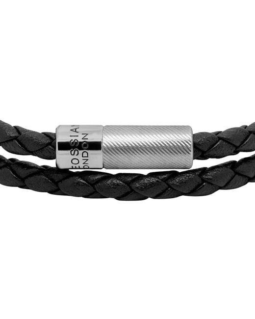 Tateossian Black Pop Rigato Double Wrap Leather Bracelet for men