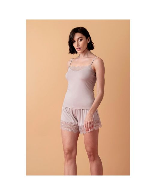 Oh!Zuza Brown Neutrals Poem Lace Trim Short Pajama Set – Almond Milk