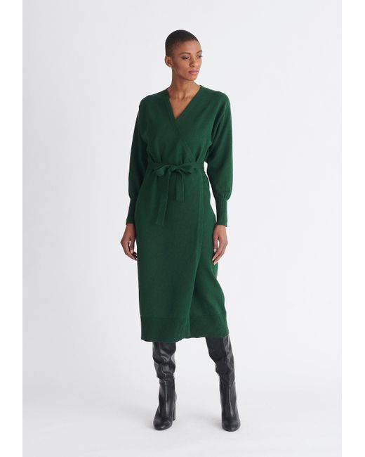 Paisie Green Knitted Wrap Dress In Dark