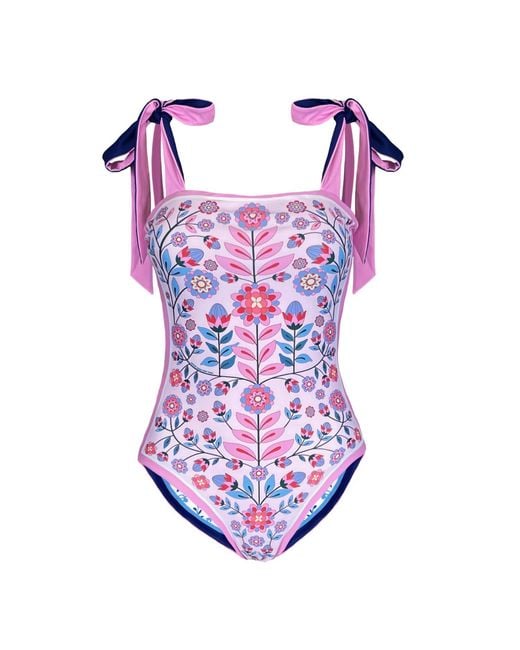 Jessie Zhao New York Blue Garden Reversible One Piece Swimsuit