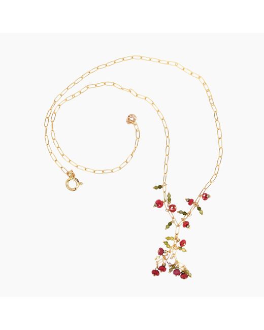 Lori Kaplan Design Metallic Holly Branch Ruby Necklace