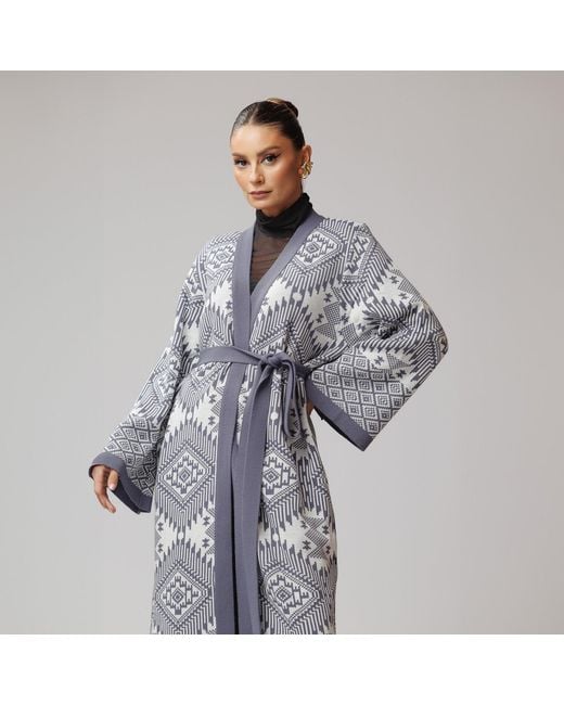 concept A trois Blue Graphic Print Knit Cardigan