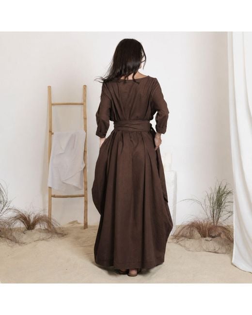 Nikka Place Brown Maxi Linen Summer Loose Dress