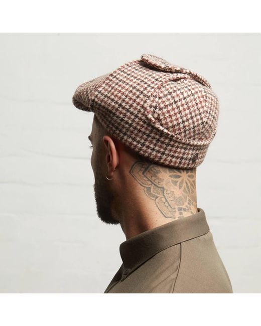 Dasmarca Hats Brown Logan Tweed Wool Checks Italian Cap With Earflaps Trapper for men