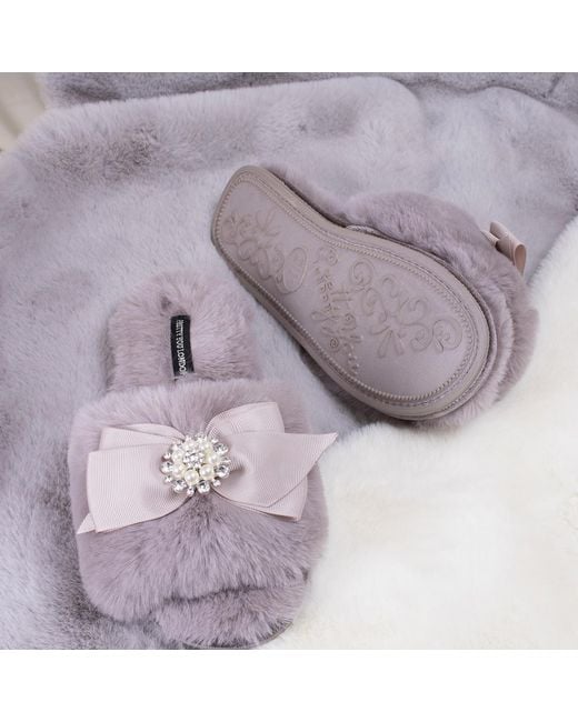 Pretty You London Purple Anya Slider Slipper With Diamante In Mink