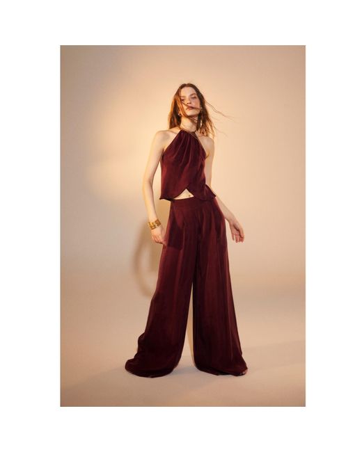 NAZLI CEREN Mui Wide-leg Trousers In Red Plum