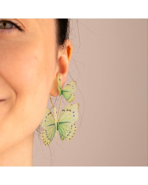 Oana Savu Green Mint Silk Butterfly Earwires Dangle Earrings